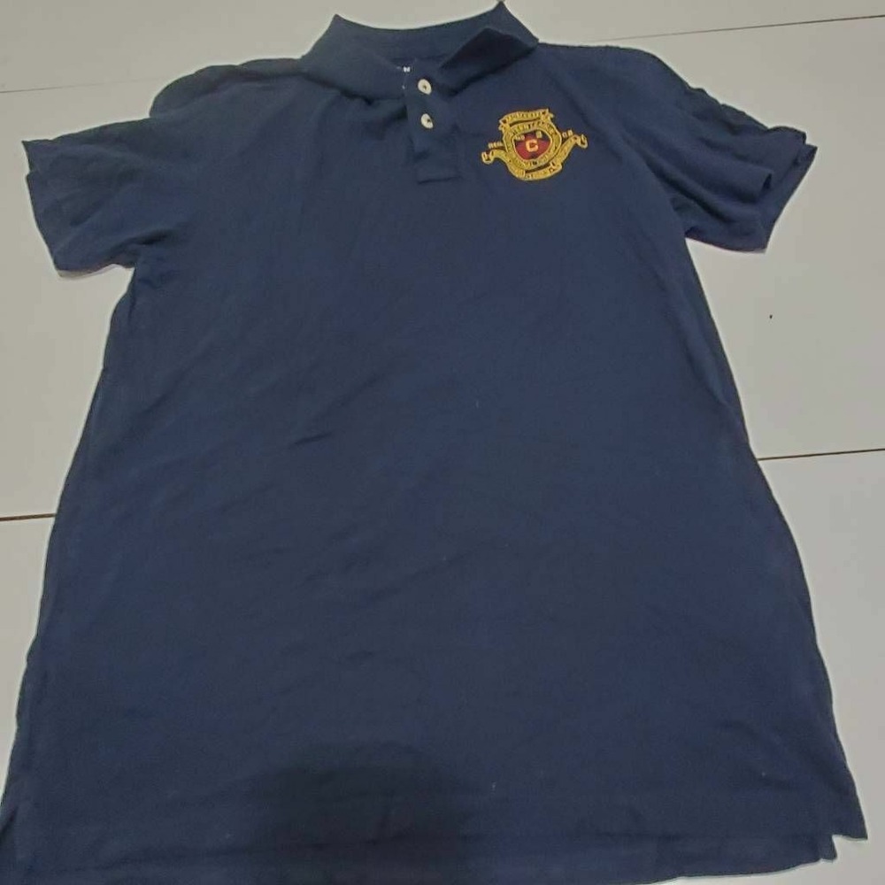 Old Navy Mens Polo Shirt Blue Short Sleeve Side Slit Patch League Champions L